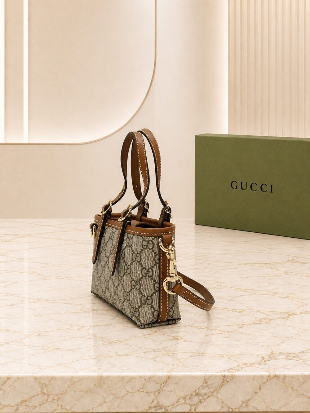 Gucci GG Supreme Canvas Mini Carryall in Beige Brown - Picture 2 of 9